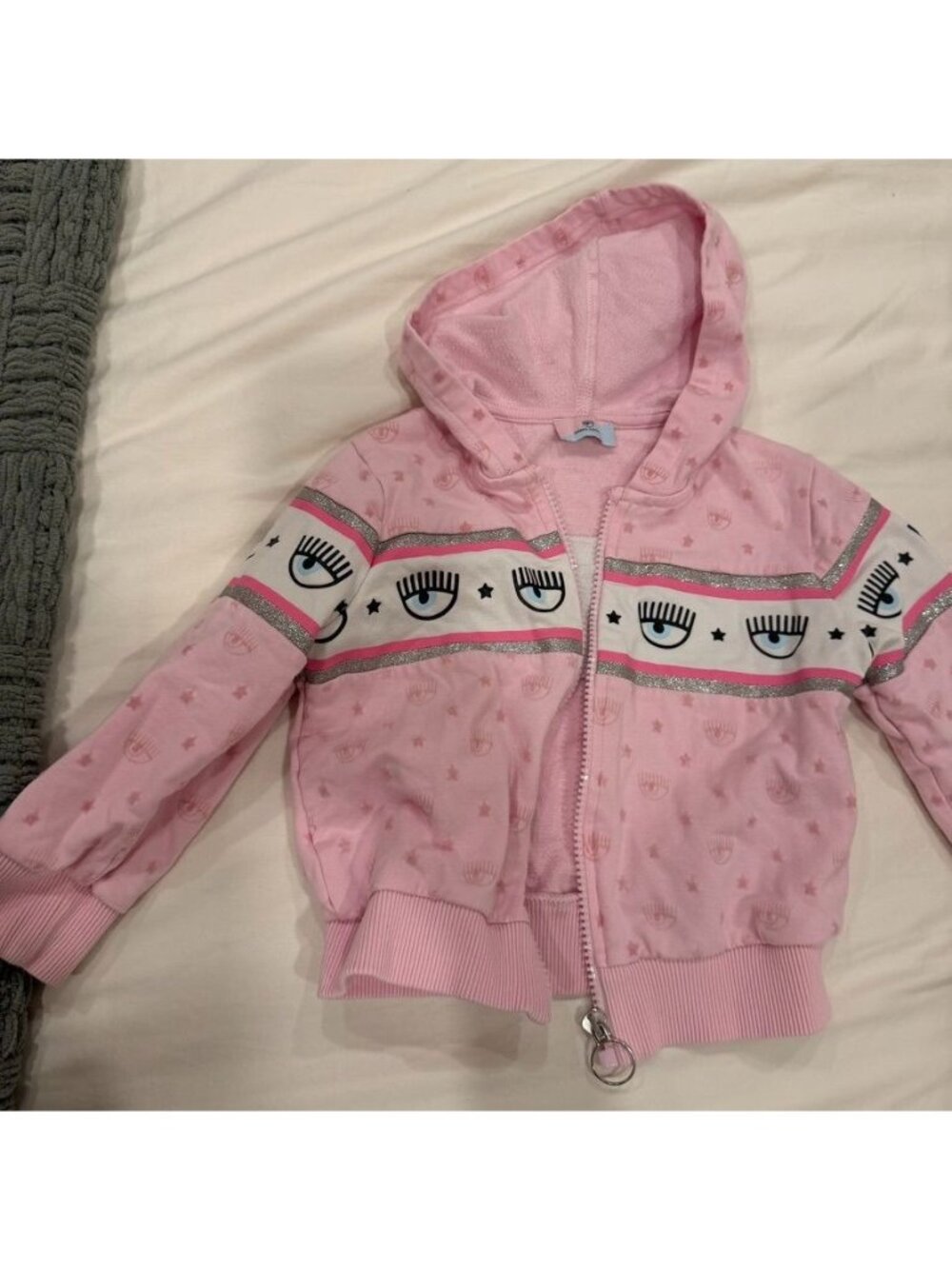 Chiara Ferragni Girls Logomania Pink Cotton Zip Up Hoodie Size 4T